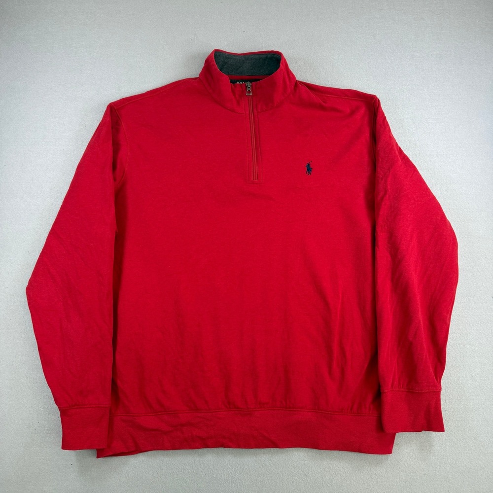 Polo Ralph Lauren Pullover Mens XL Red Quarter Zip Cotton Blend Long Sleeve